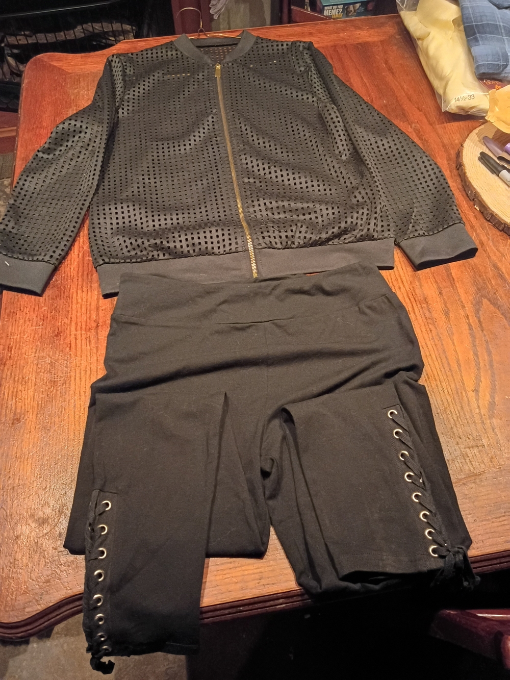 Mesh Athletic Jacket & Tie Leggings Outfit